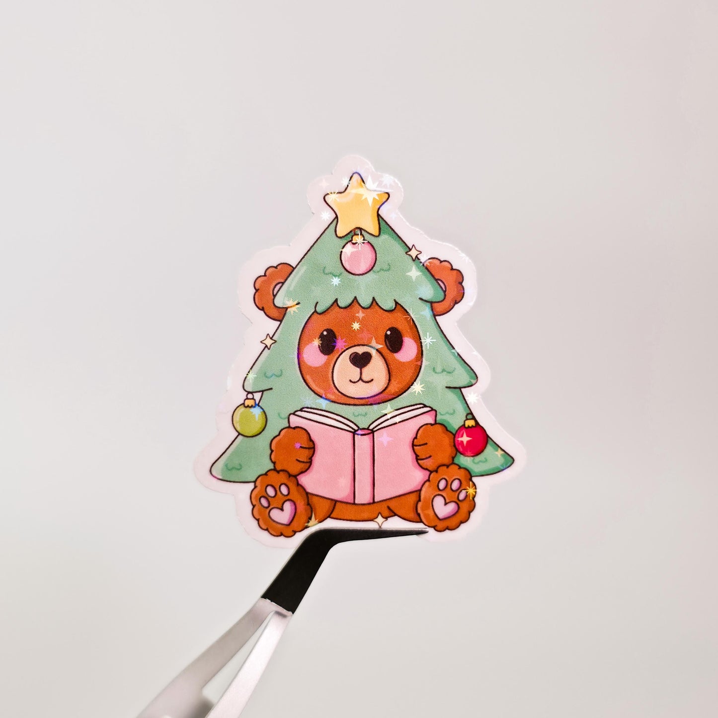 Berry Christmas Holographic Sticker: Bookish Teddy Bear Decal