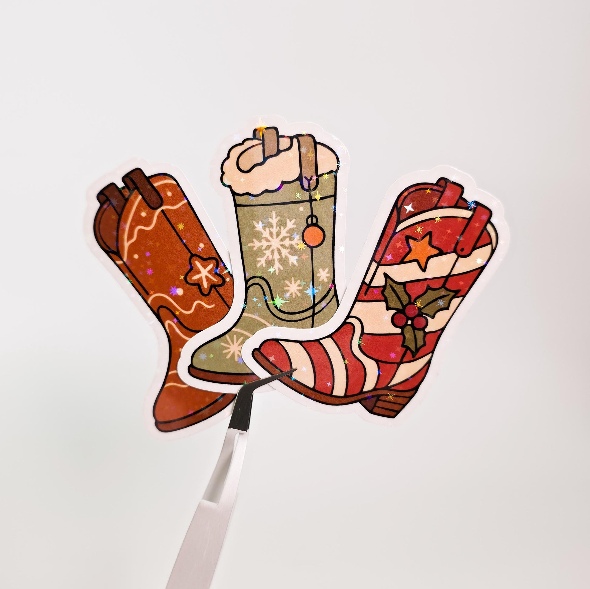Christmas Boots Holographic Sticker: Holiday Country Life