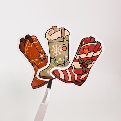 Christmas Boots Holographic Sticker: Holiday Country Life