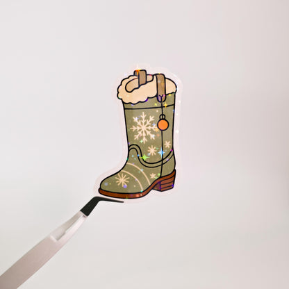 Christmas Boots Holographic Sticker: Holiday Country Life