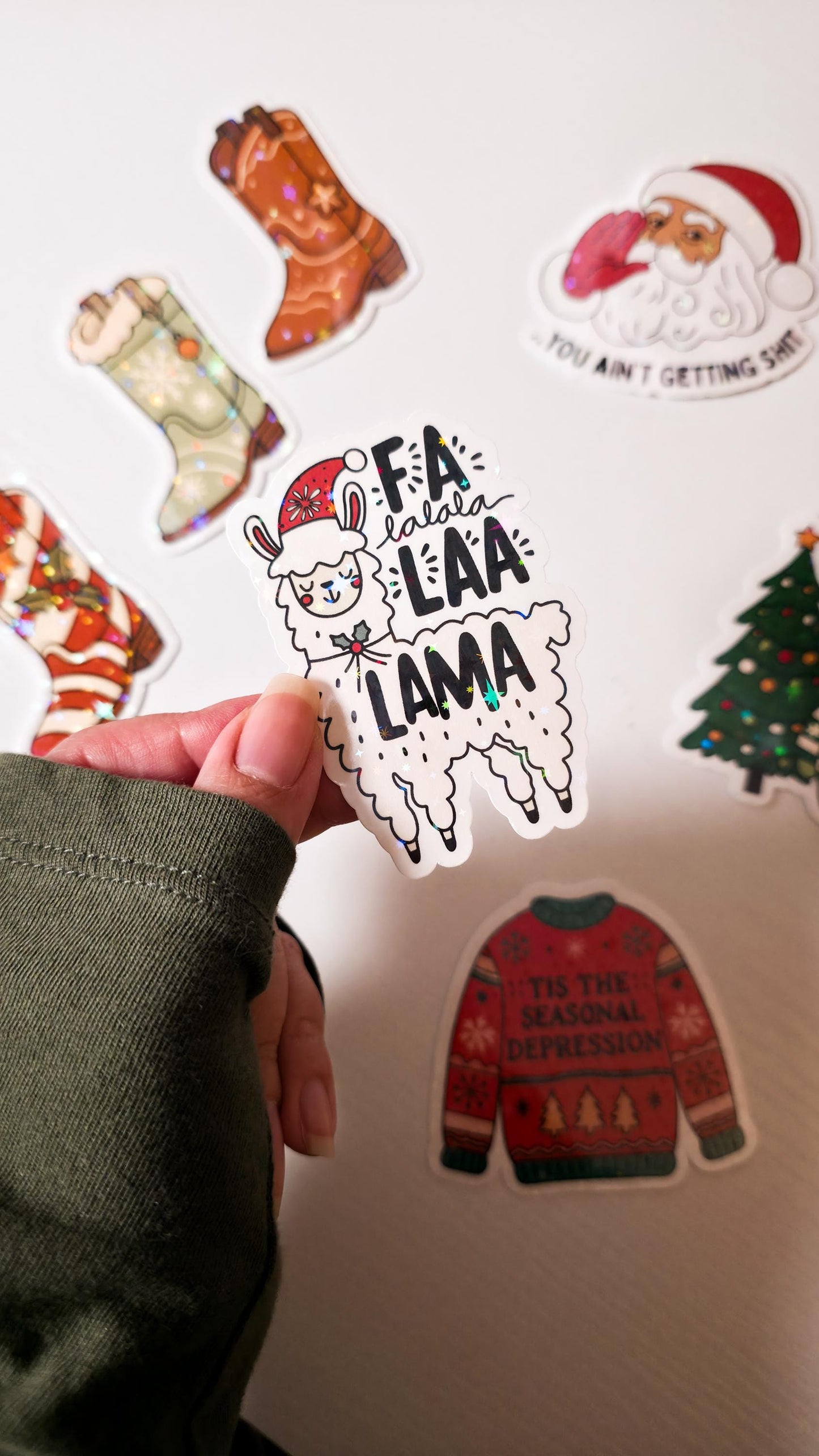 Fa La La La Llama Holographic Sticker: Cute Farm Animal