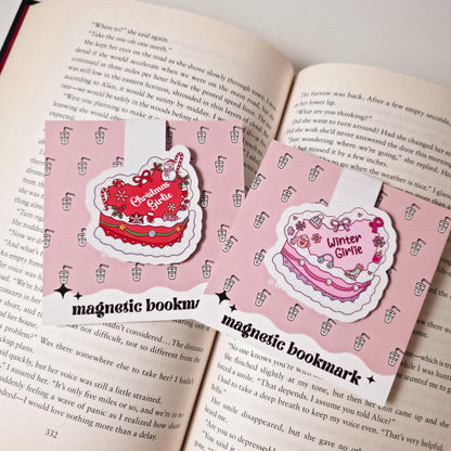 Christmas & Winter Magnetic Bookmarks, Bookish Water Resistant Bookmark, Holiday Page Marker, Trendy Cake Bookworm Gift
