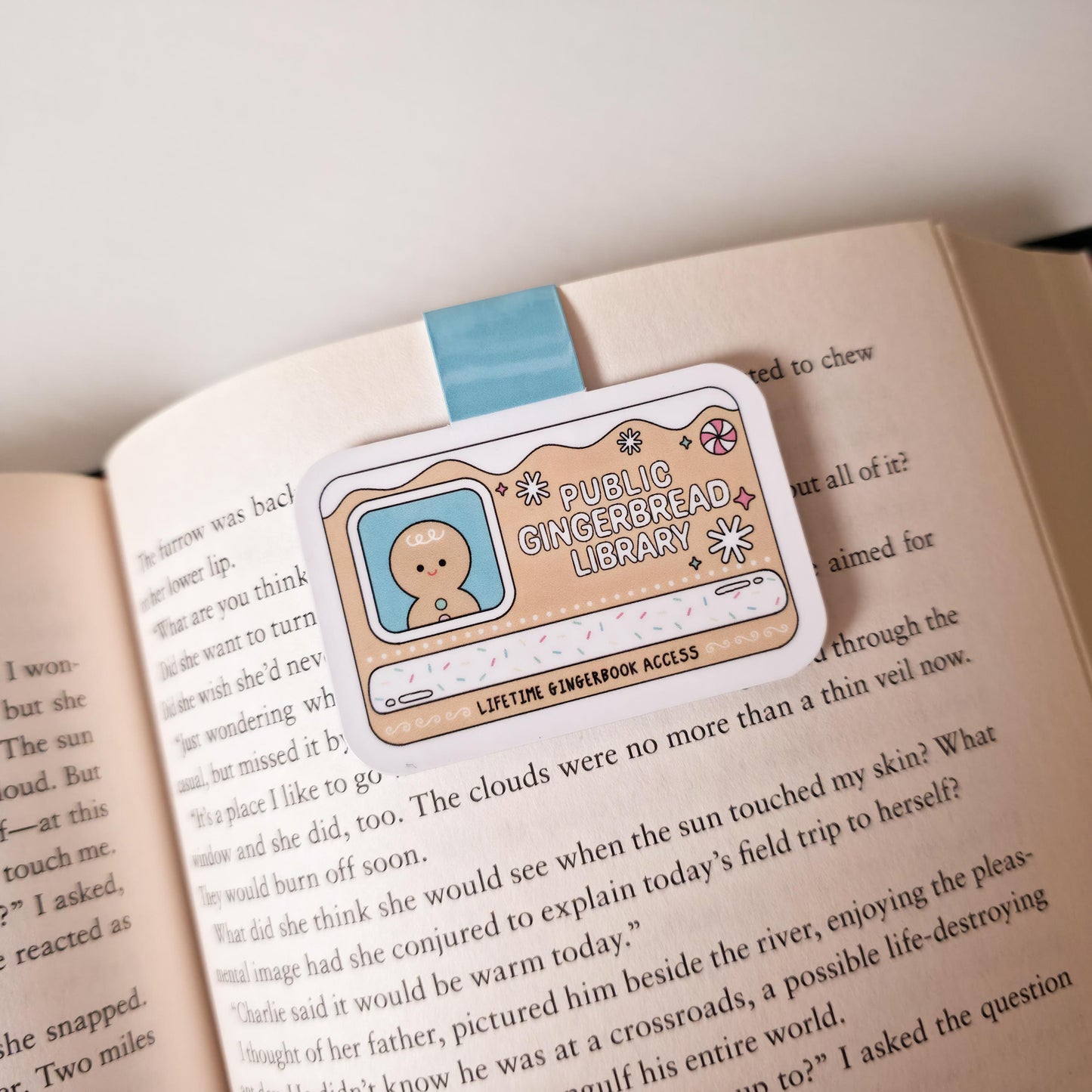 Gingerbread Library Card Magnetic Bookmark: Christmas Page Marker
