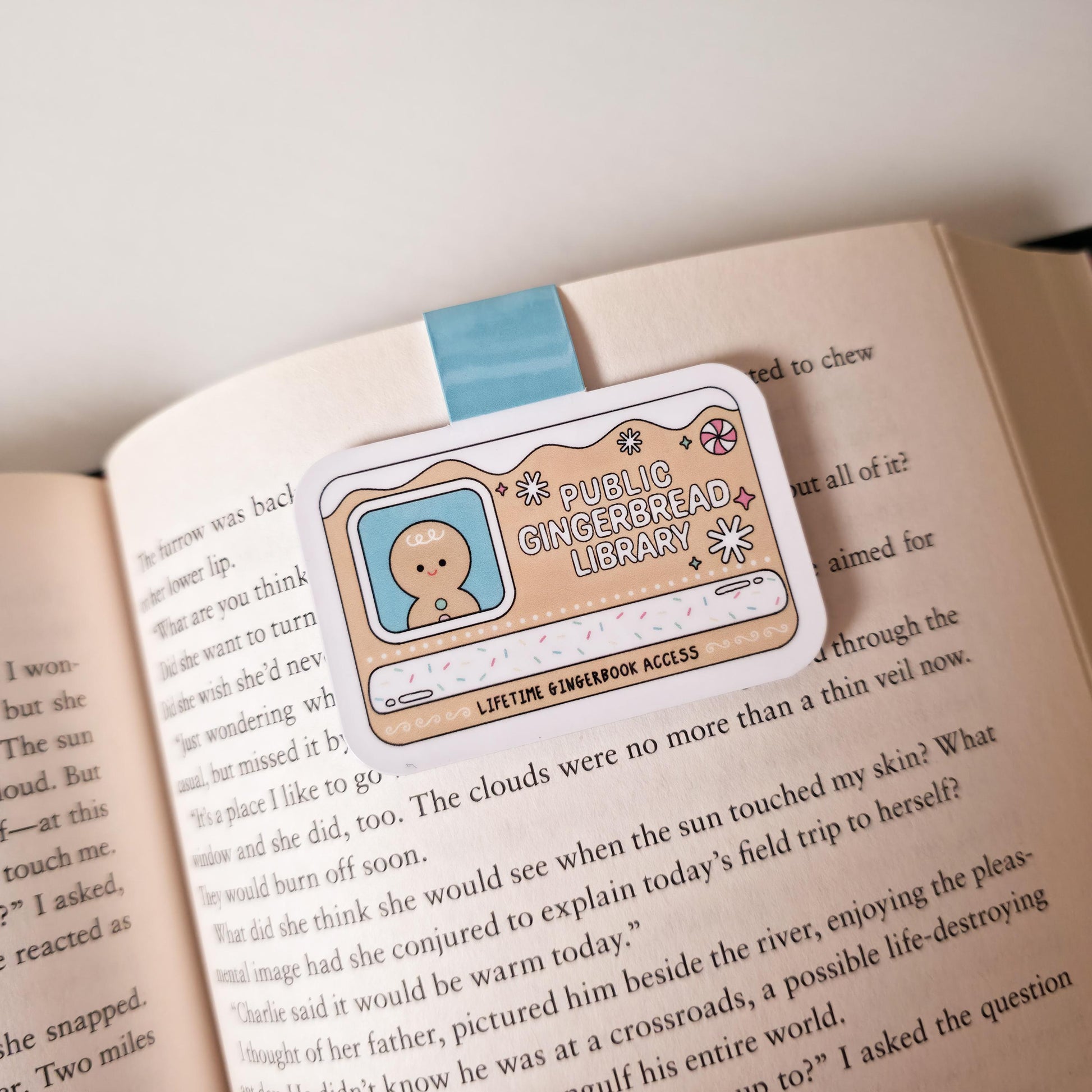 Gingerbread Library Card Magnetic Bookmark: Christmas Page Marker