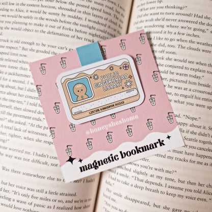 Gingerbread Library Card Magnetic Bookmark: Christmas Page Marker