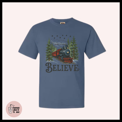 Believe North Pole Train T-Shirt: Holiday Nostalgia Soft Cotton Tee
