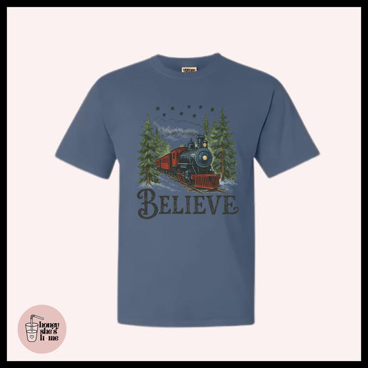 Believe North Pole Train T-Shirt: Holiday Nostalgia Soft Cotton Tee