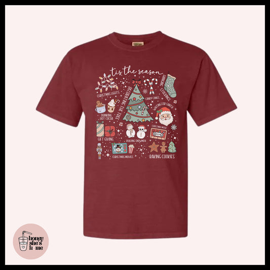 Retro Tis The Season Christmas T-shirt: Cute Casual Soft Cotton Tee