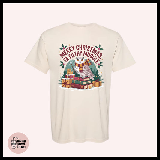 Merry Christmas Owl T-Shirt: Holiday Quote Soft Cotton Tee