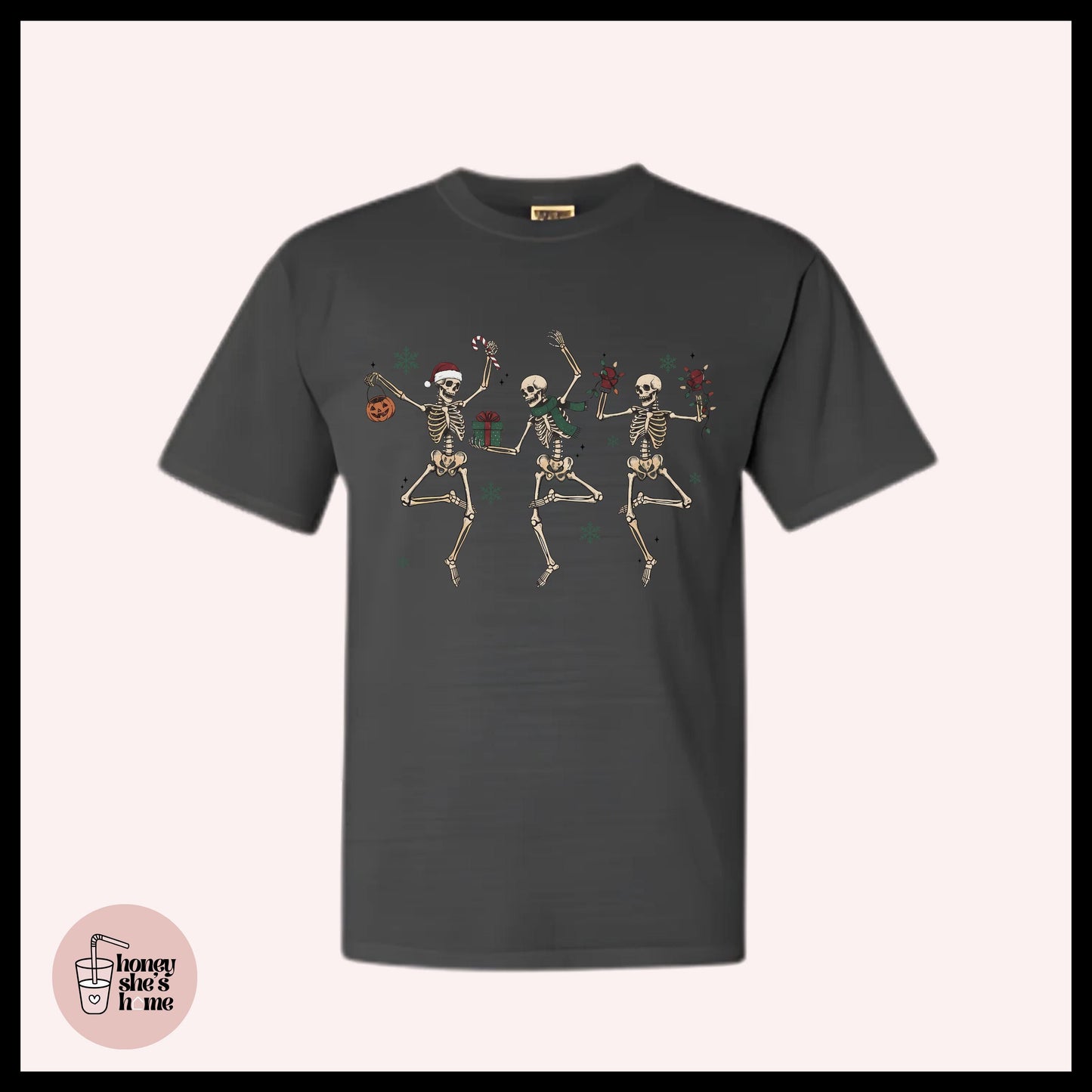 Dancing Christmas Skeletons T-Shirt: Soft Cotton Skelly Lover Tee
