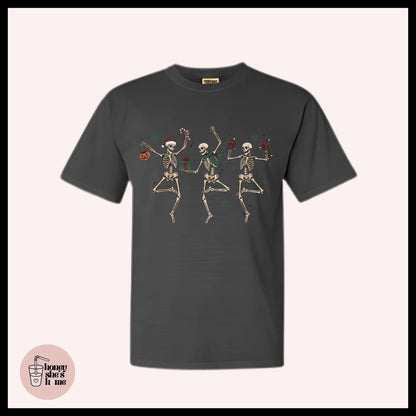 Dancing Christmas Skeletons T-Shirt: Soft Cotton Skelly Lover Tee