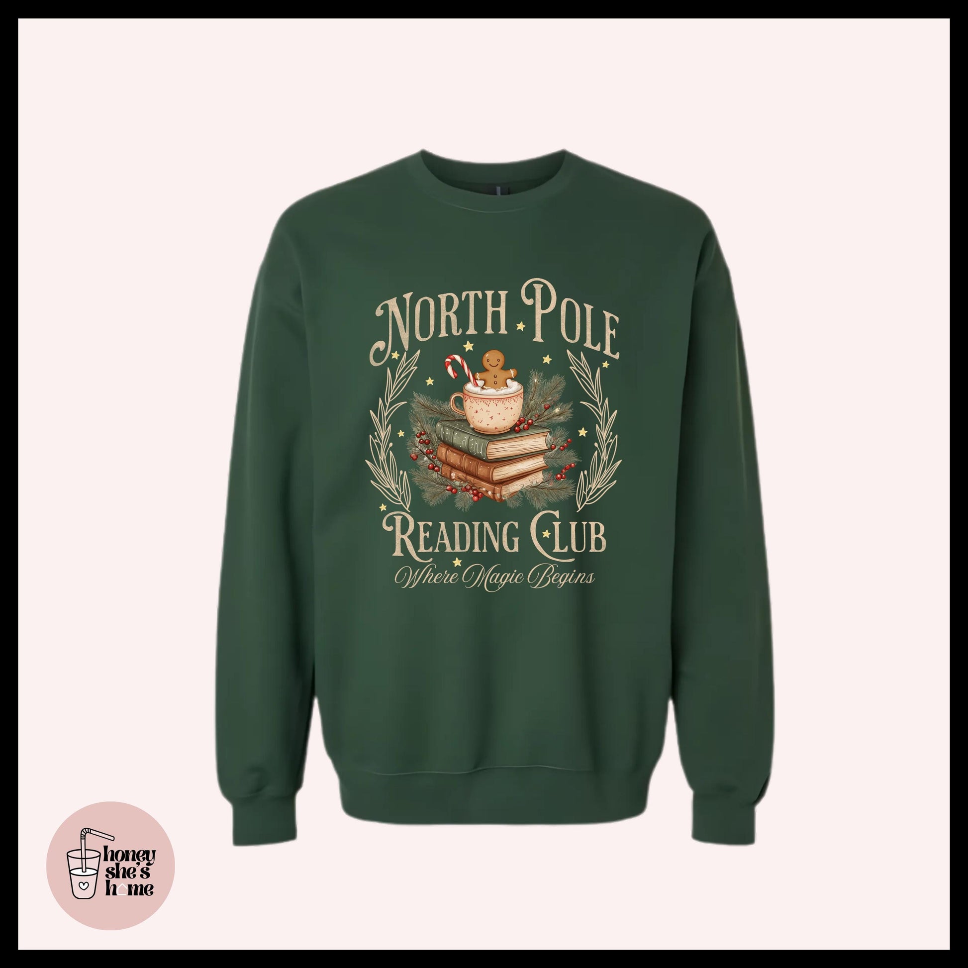 North Pole Book Club Library Crewneck: Bookish Christmas Fleece Sweatshirt