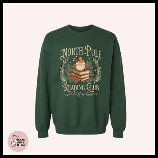 North Pole Book Club Library Crewneck: Bookish Christmas Fleece Sweatshirt
