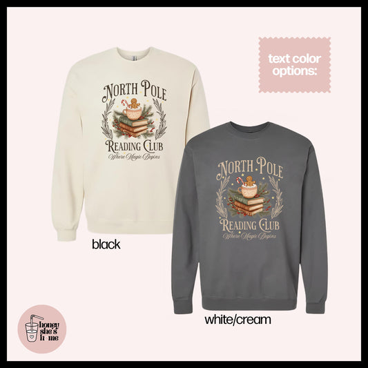 North Pole Book Club Library Crewneck: Bookish Christmas Fleece Sweatshirt
