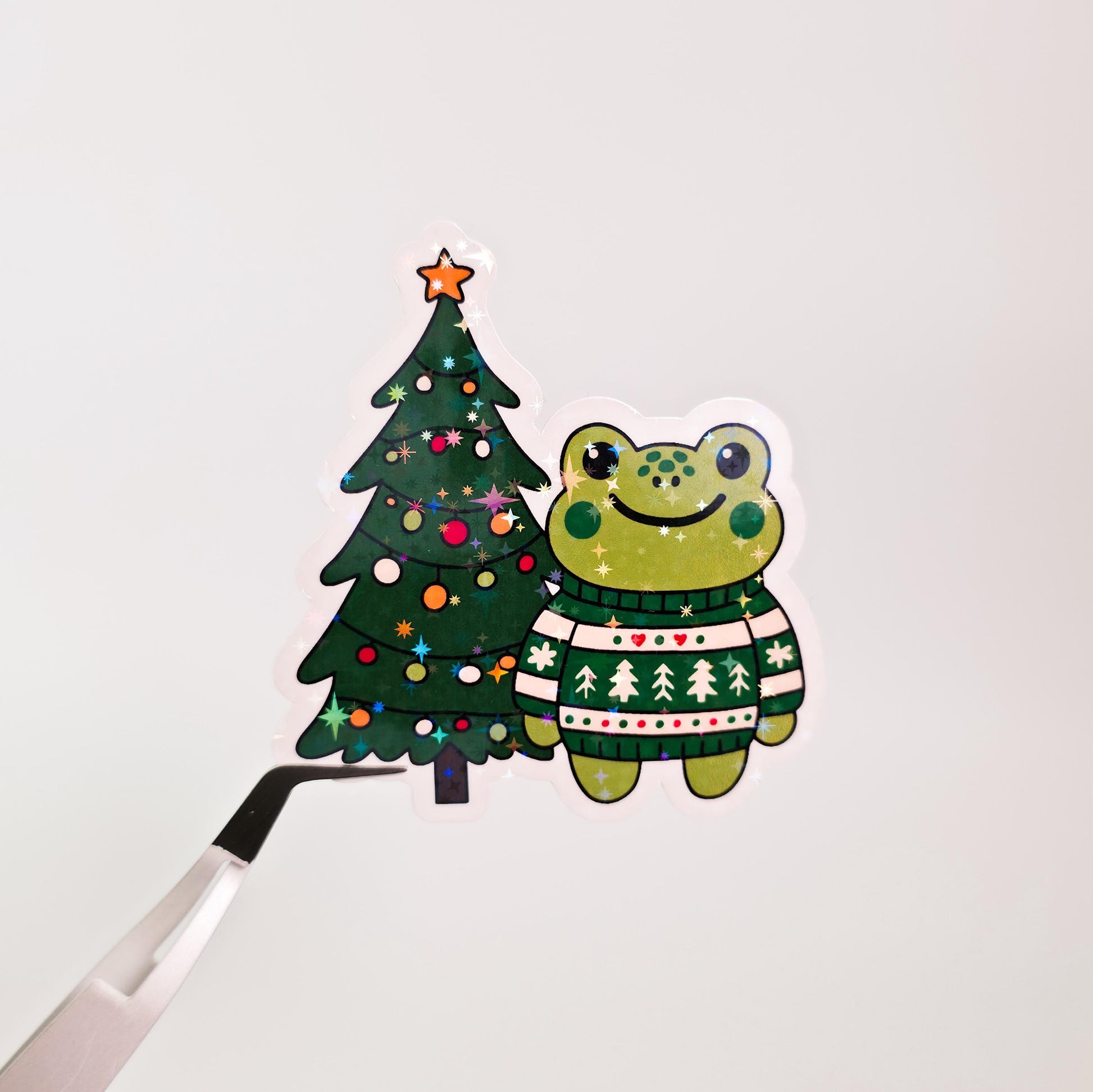 Christmas Frog Holographic Sticker: Cute Lake Animal