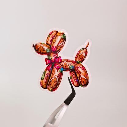 Gingerbread Balloon Dog Holographic Sticker: Christmas Cookie Dog, Balloon Art, Holiday Lover Gift