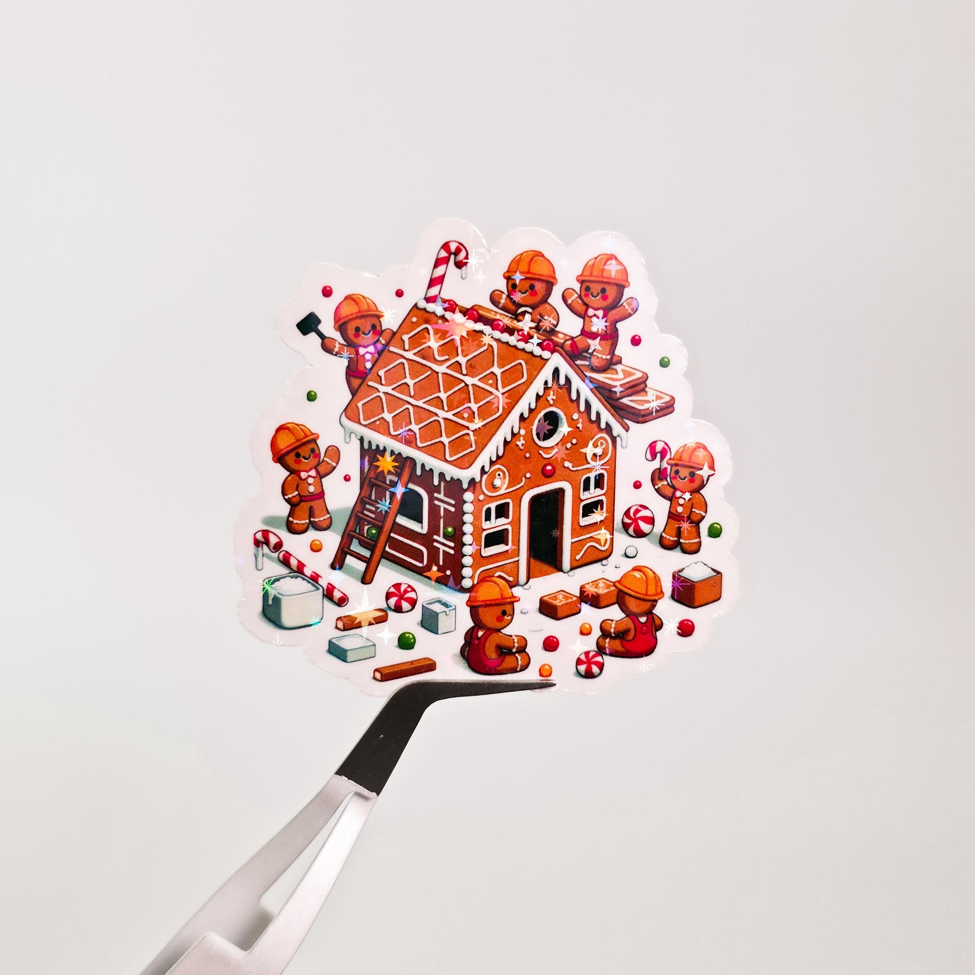 Gingerbread House Construction Holographic Sticker: Christmas Crew