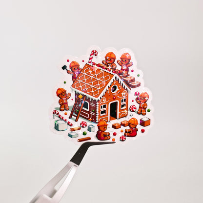 Gingerbread House Construction Holographic Sticker: Christmas Crew