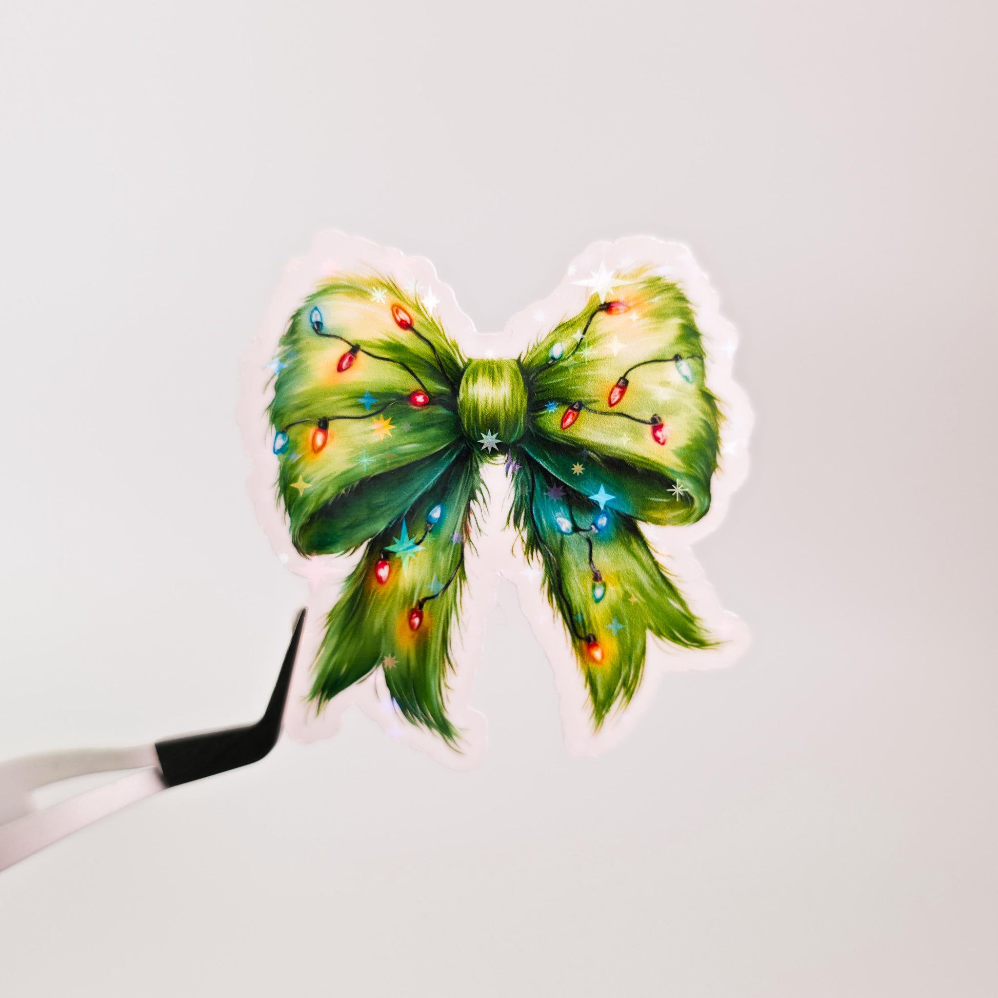 Green Christmas Bow Holographic Sticker: Xmas Lights