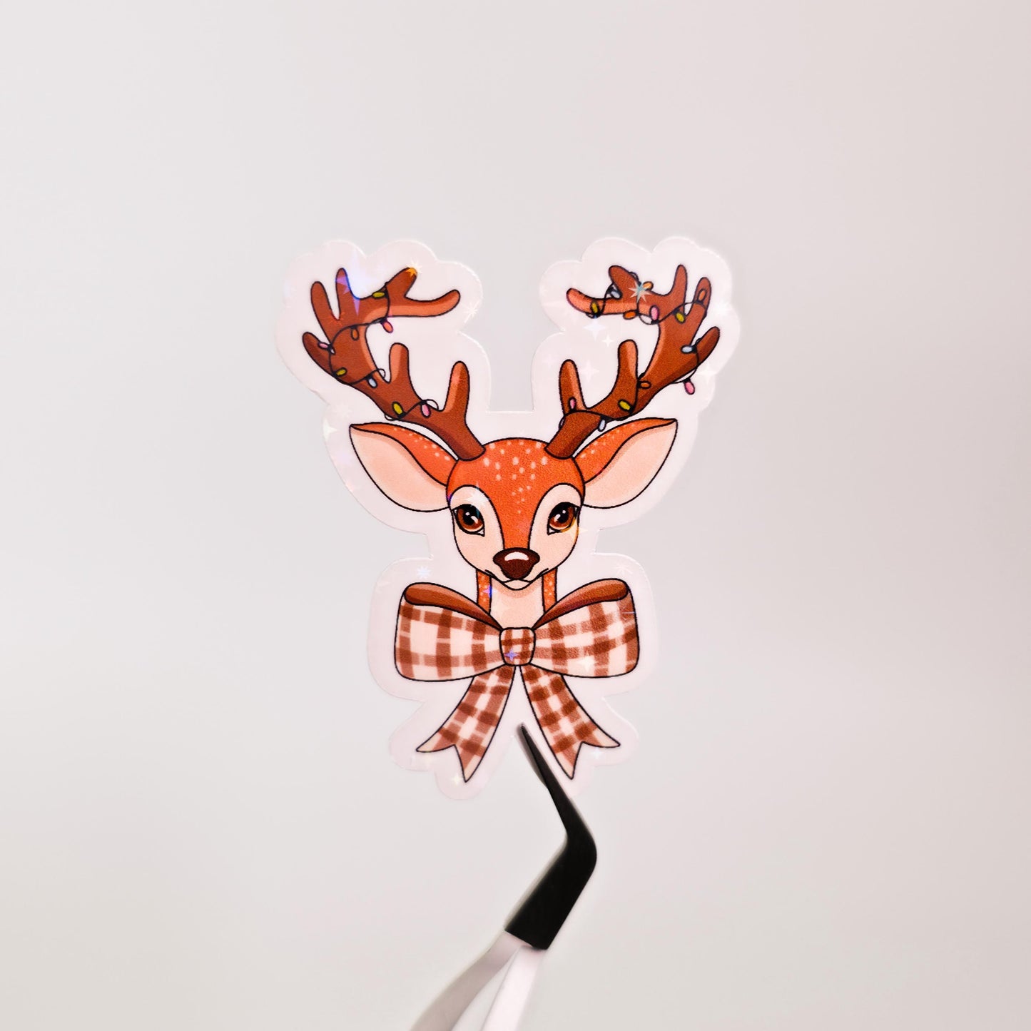 Reindeer Bow Holographic Sticker: Christmas Animal, Cute Coquette
