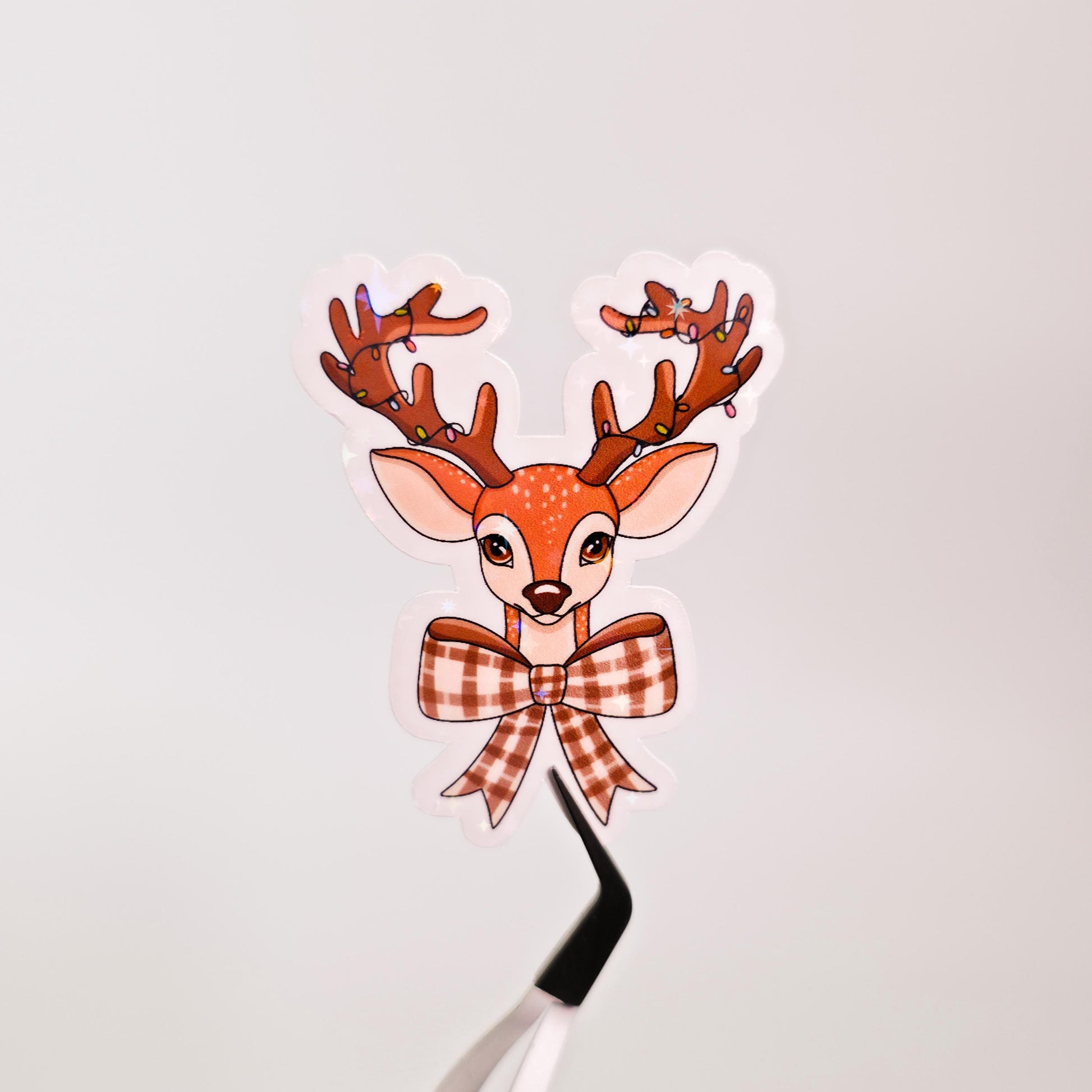 Reindeer Bow Holographic Sticker: Christmas Animal, Cute Coquette