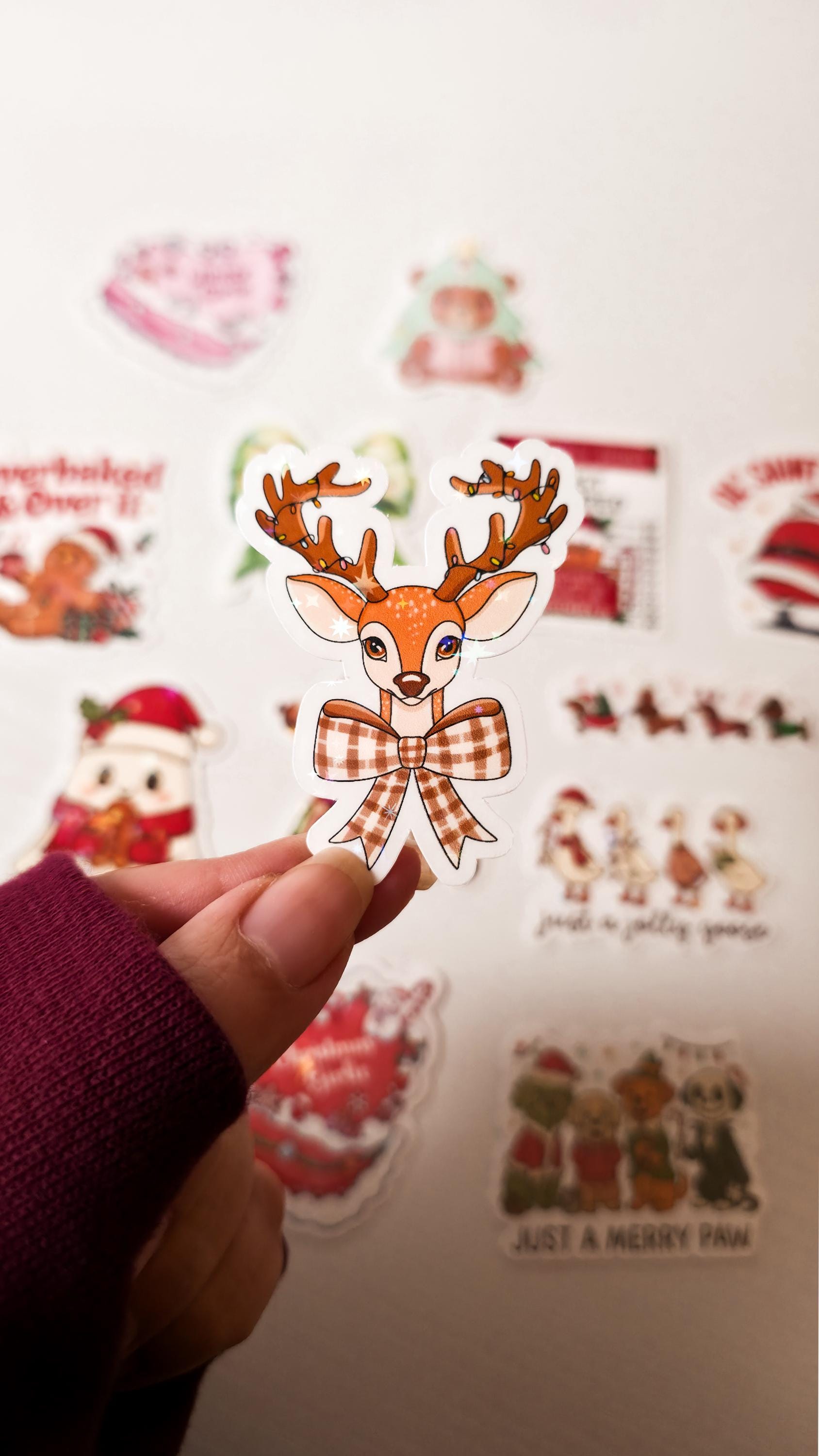 Reindeer Bow Holographic Sticker: Christmas Animal, Cute Coquette