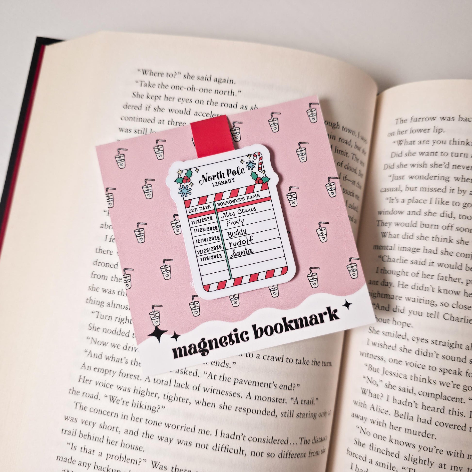 North Pole Library Due Date Card Magnetic Bookmark: Christmas Page Marker