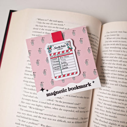 North Pole Library Due Date Card Magnetic Bookmark: Christmas Page Marker