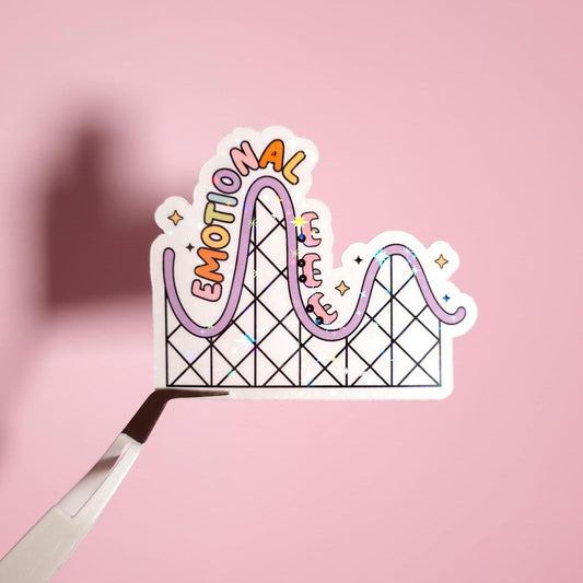 Emotional Roller Coaster Holographic Sticker: Water Resistant Laptop Mental Health Decal