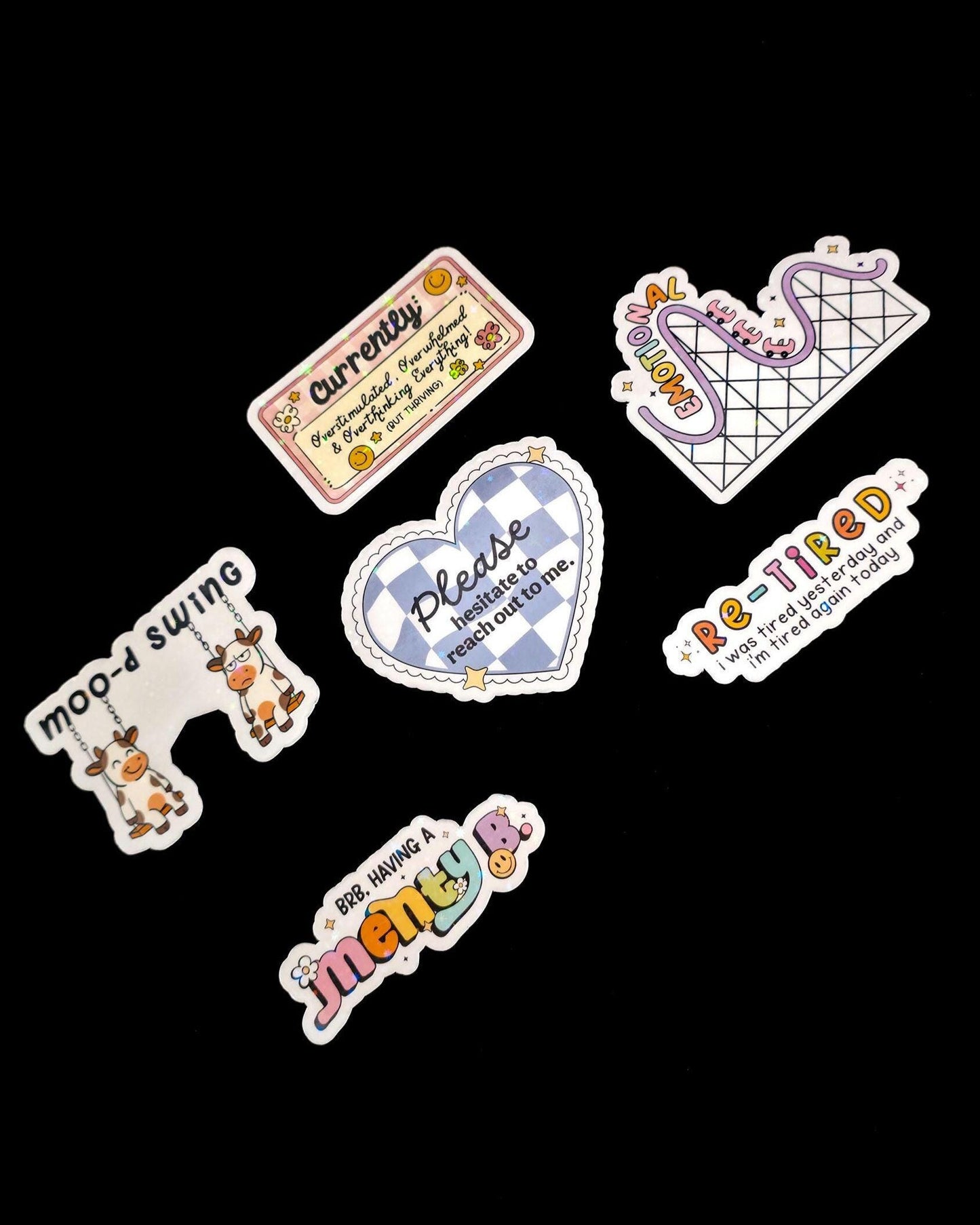 The Burnout Bundle, Overstimulated Mental Health Stickers + Bookmarks, Cozy Bookish Self Care Gift, Funny Sarcastic Sticker Pack