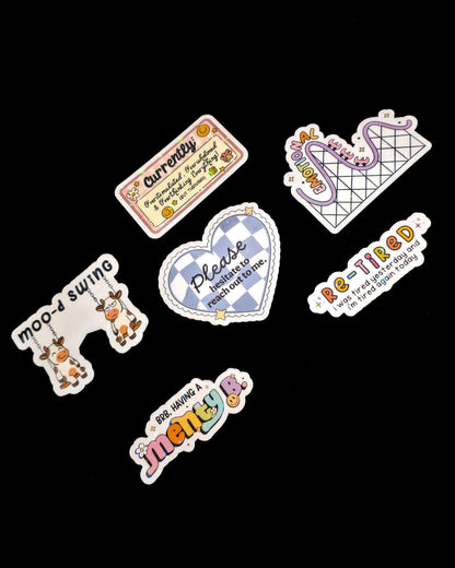 The Burnout Bundle, Overstimulated Mental Health Stickers + Bookmarks, Cozy Bookish Self Care Gift, Funny Sarcastic Sticker Pack