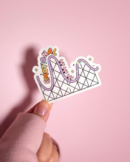Emotional Roller Coaster Holographic Sticker: Water Resistant Laptop Mental Health Decal