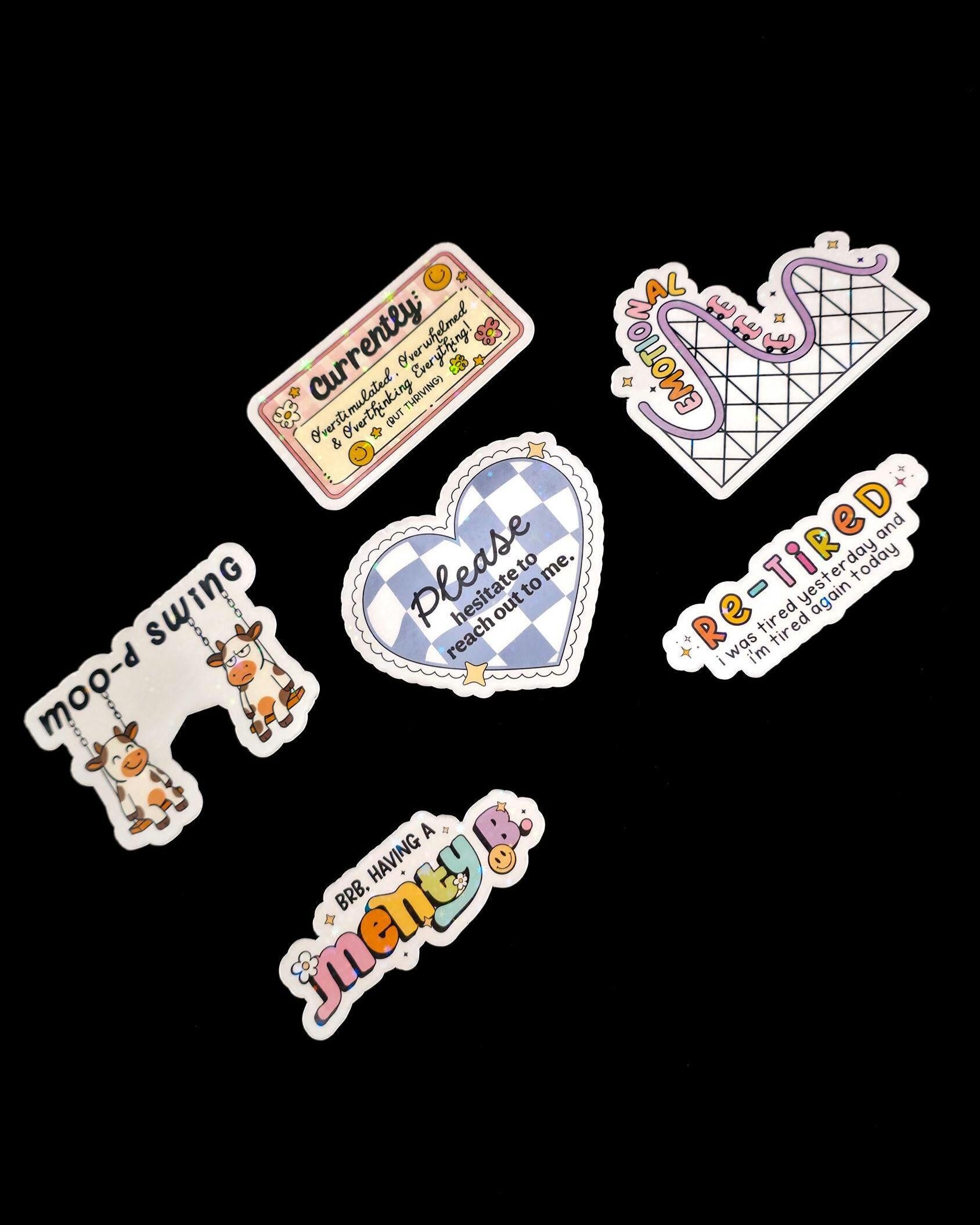 Mood Swing Holographic Sticker: Water Resistant Laptop Mental Health Humor, Cute Cow Decal
