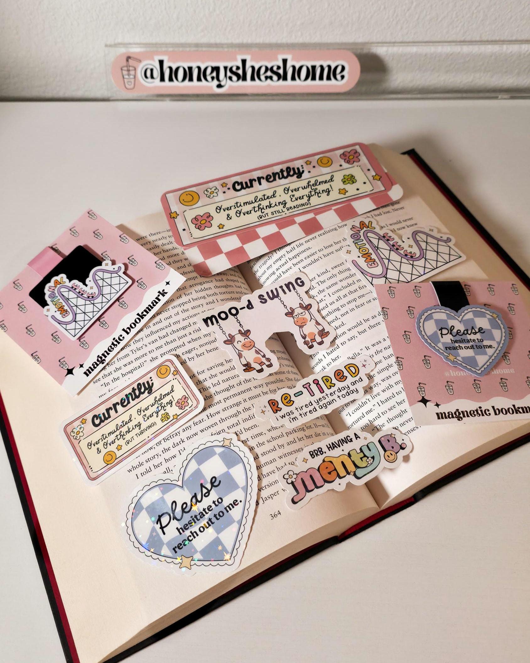 The Burnout Bundle, Overstimulated Mental Health Stickers + Bookmarks, Cozy Bookish Self Care Gift, Funny Sarcastic Sticker Pack