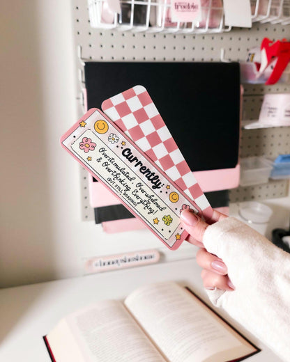 Currently Overstimulated Bookmark Duo: Laminated Pink Checkered Page Markers