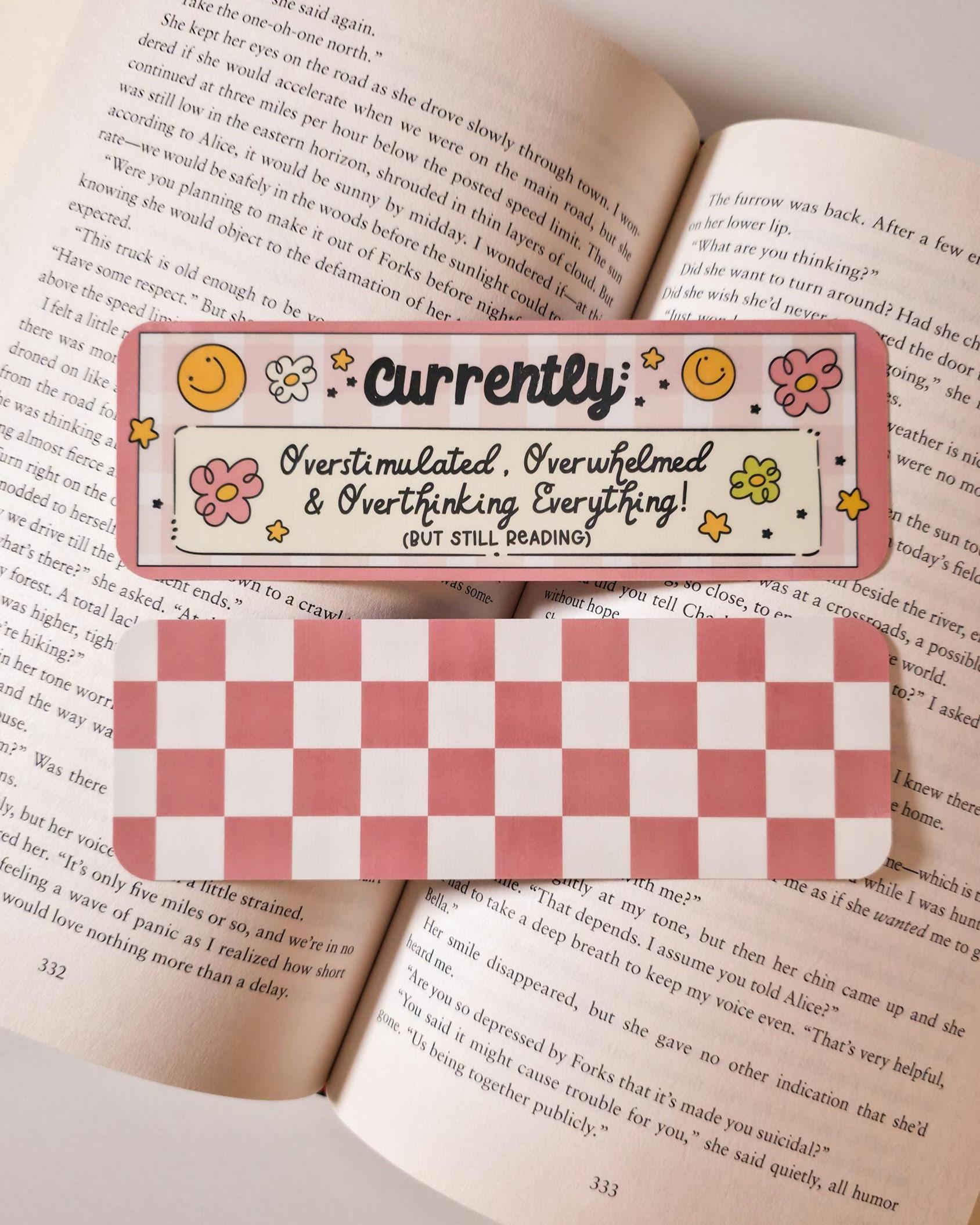 Currently Overstimulated Bookmark Duo: Laminated Pink Checkered Page Markers