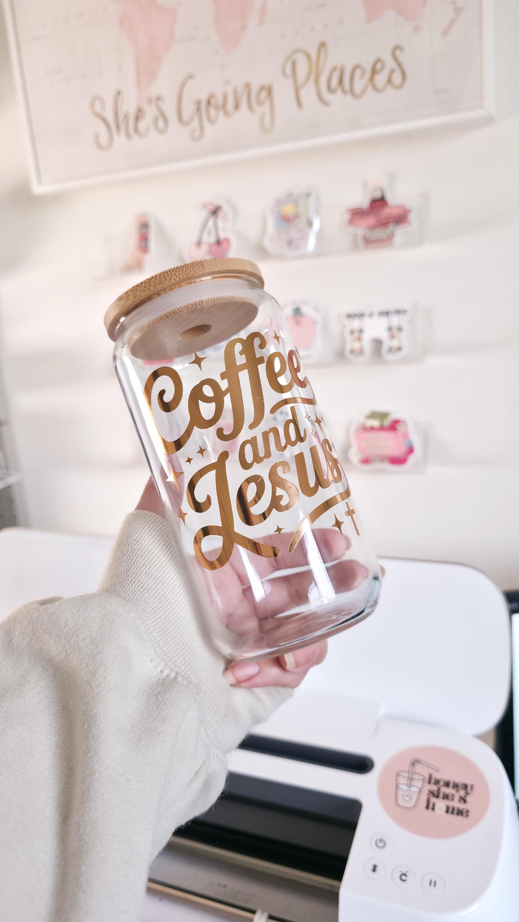 Coffee and Jesus Glass Cup | Christian Lover Gift | Faith Tumbler | Bible Libbey Can | Religious Gift