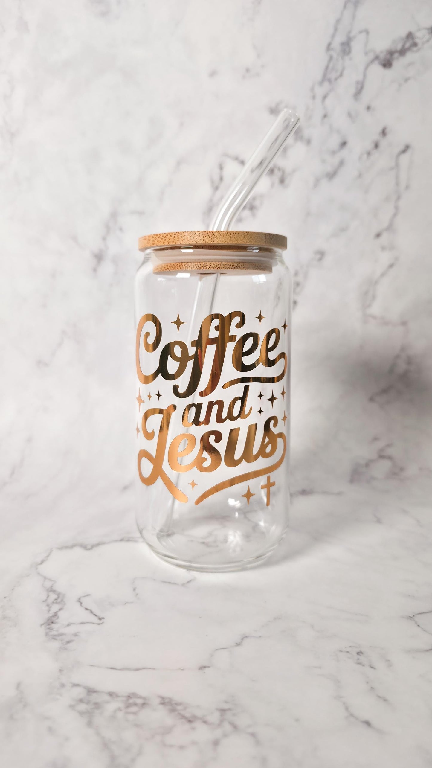 Coffee and Jesus Glass Cup | Christian Lover Gift | Faith Tumbler | Bible Libbey Can | Religious Gift