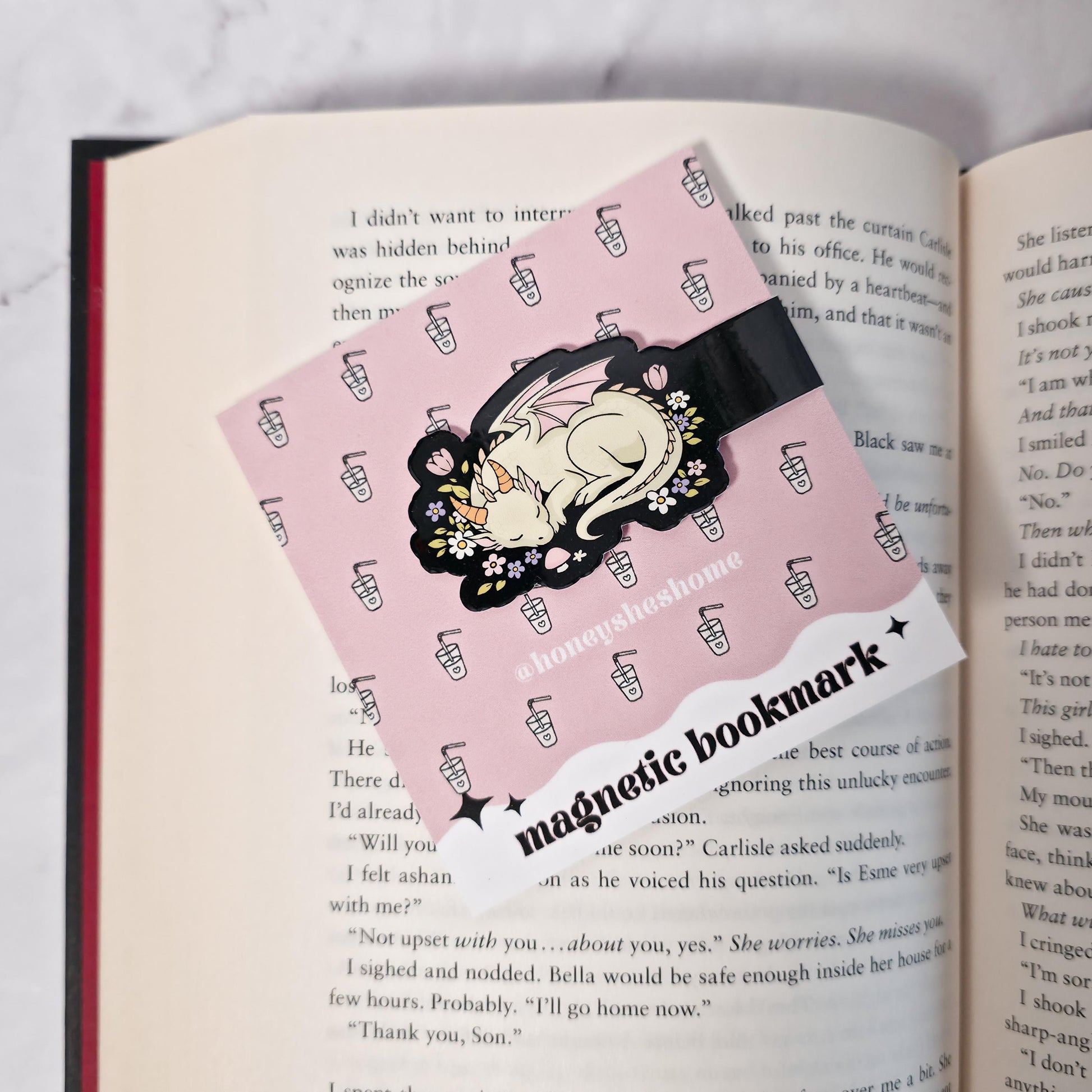 Floral Spring Sleeping Dragon Magnetic Bookmark | Fantasy Bookish Gift | Cute Dragon Page Marker | Reading Accessory