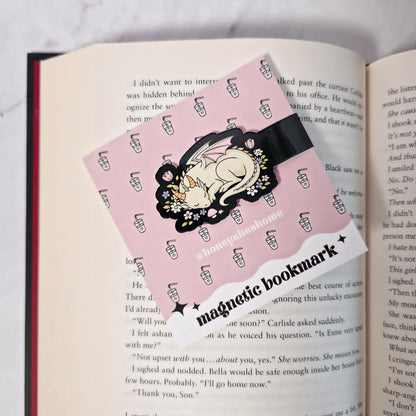 Floral Spring Sleeping Dragon Magnetic Bookmark | Fantasy Bookish Gift | Cute Dragon Page Marker | Reading Accessory