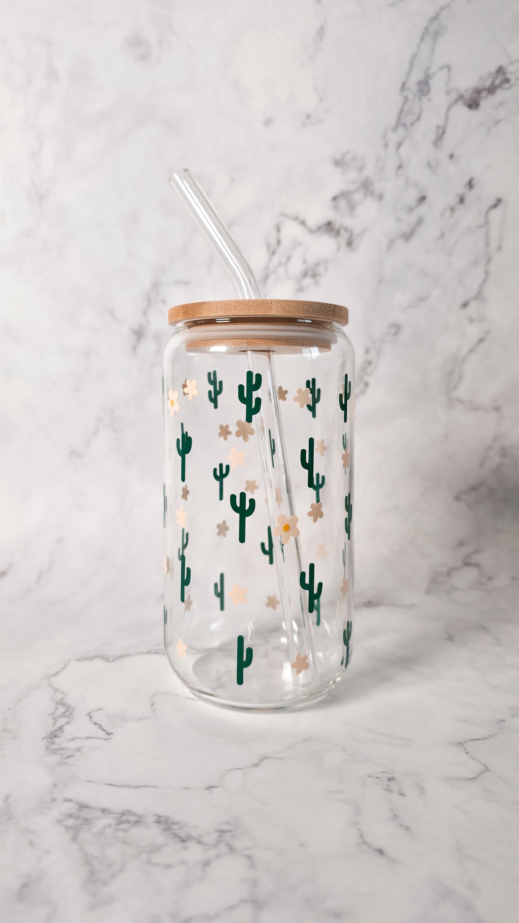 Mini Cactus Glass Coffee Cup | Cute Plant Lover | Libbey Can Glass | Desert Boho Drinkware | Gift for Her