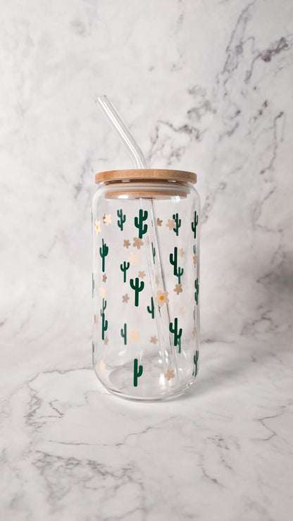 Mini Cactus Glass Coffee Cup | Cute Plant Lover | Libbey Can Glass | Desert Boho Drinkware | Gift for Her