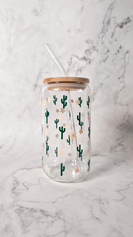 Mini Cactus Glass Coffee Cup | Cute Plant Lover | Libbey Can Glass | Desert Boho Drinkware | Gift for Her