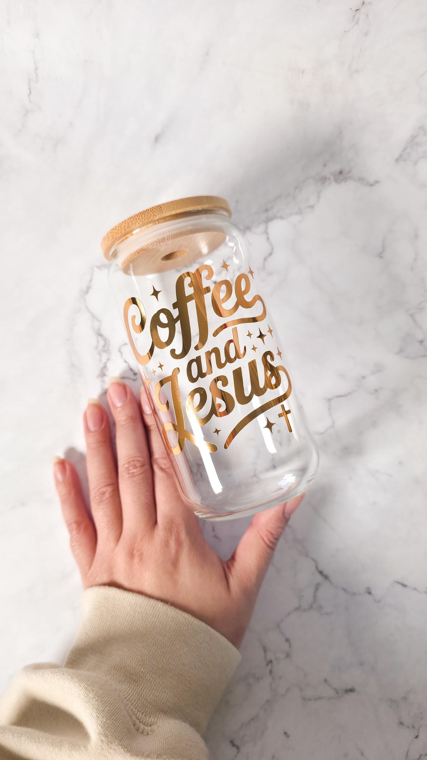 Coffee and Jesus Glass Cup | Christian Lover Gift | Faith Tumbler | Bible Libbey Can | Religious Gift