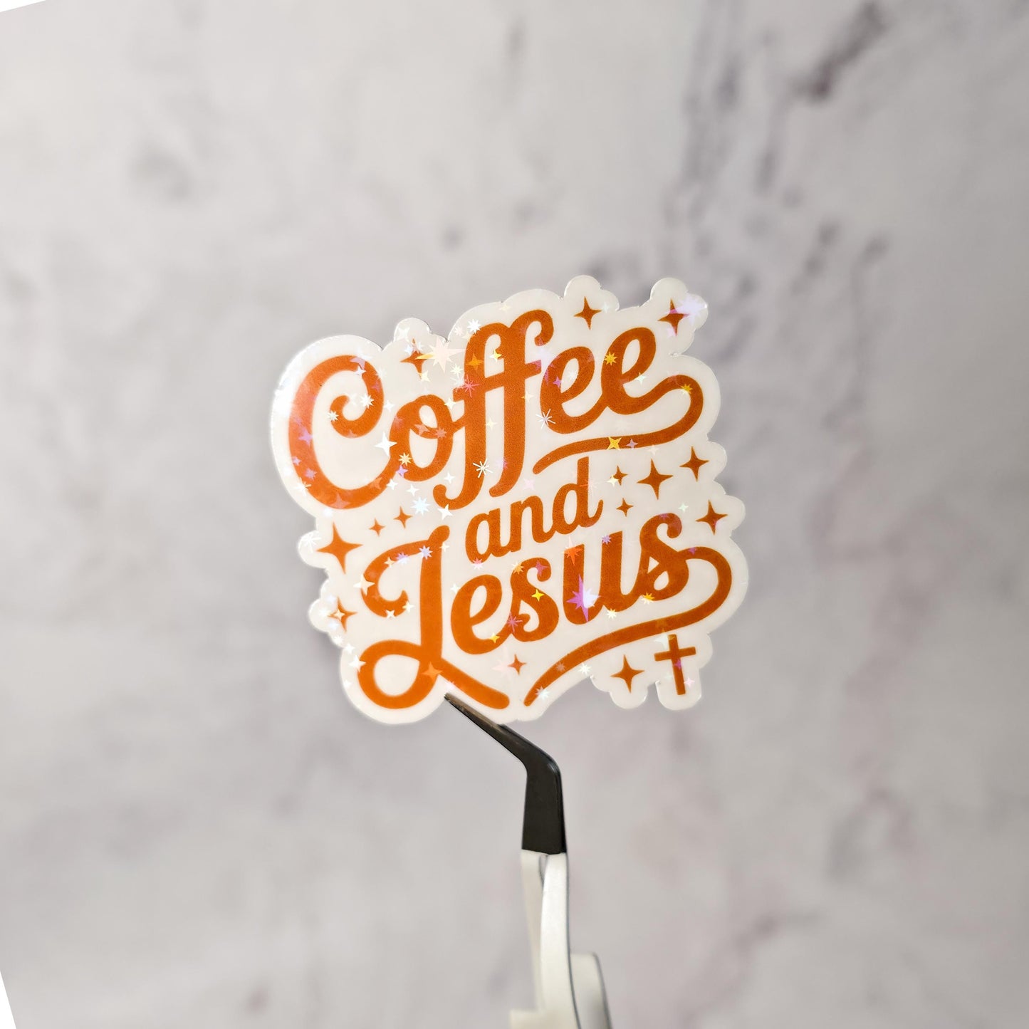 Coffee and Jesus Holographic Sticker | Christian Sticker | Faith Laptop Decal | Bible Lover | Religious Gift