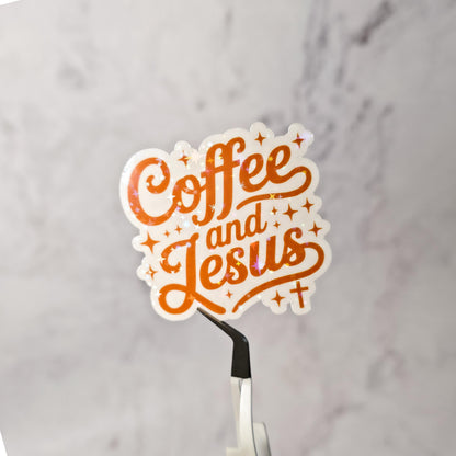 Coffee and Jesus Holographic Sticker | Christian Sticker | Faith Laptop Decal | Bible Lover | Religious Gift