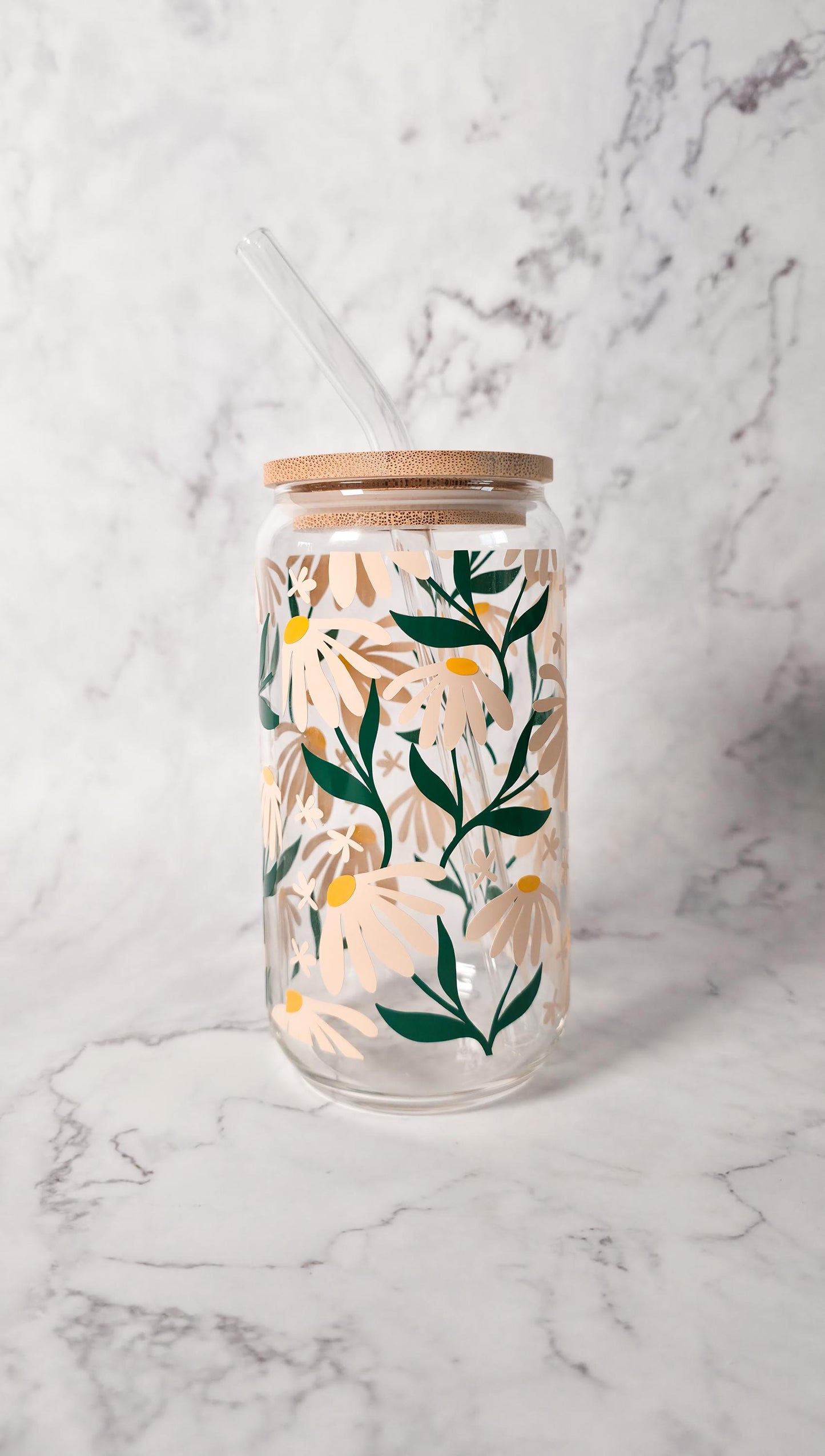 Daisy Glass Coffee Cup | Cute Plant Lover | Libbey Can Glass | Boho Drinkware | Gift for Her