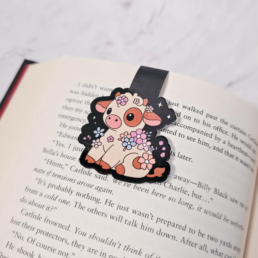 Floral Spring Cow Magnetic Bookmark | Cute Farm Animal Page Marker | Bookish Gift for Readers