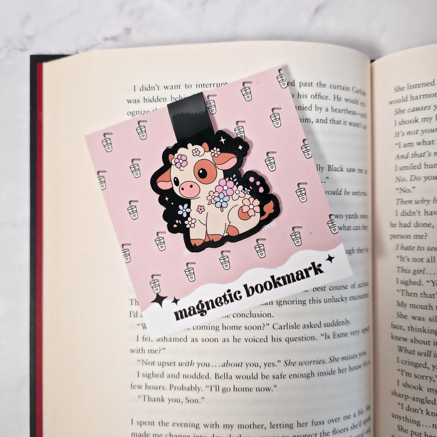 Floral Spring Cow Magnetic Bookmark | Cute Farm Animal Page Marker | Bookish Gift for Readers
