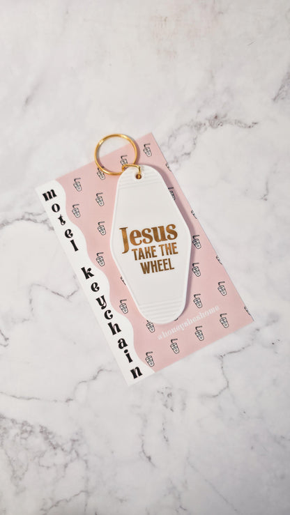 Jesus Take the Wheel Motel Keychain | Faith Humor Keychain | Religious Accessory | Car Lover Gift
